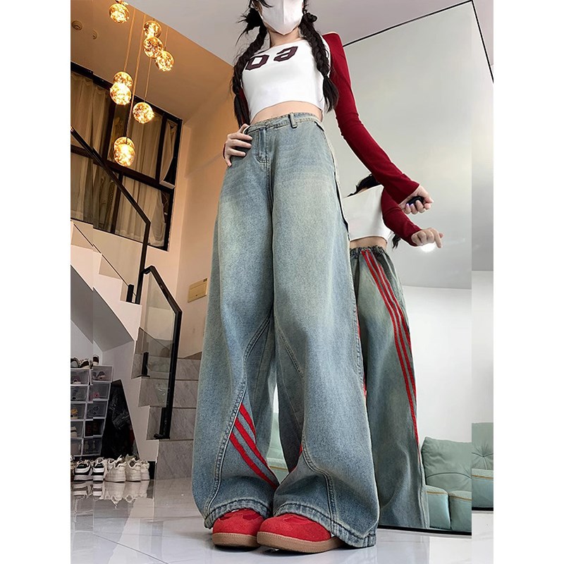 女童美式牛仔裤春秋季2025新款儿童街舞潮牌宽松阔腿裤直筒工装裤