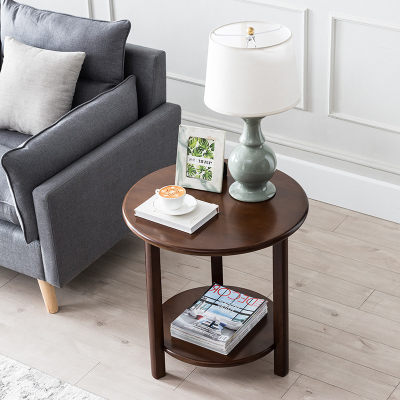 实木圆几沙发边几角几客厅小茶几美式边桌边柜简约家用角柜储物柜