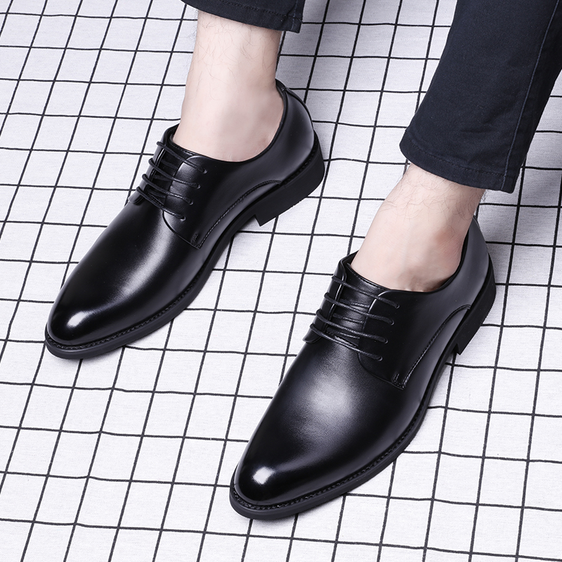 商务皮鞋男尖头伴郎黑色韩版真皮结婚新郎休闲鞋英伦男士正装男鞋