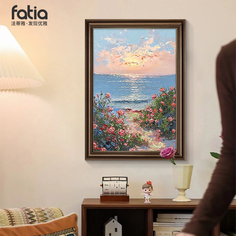 美式复古玄关装饰画客厅沙发背景墙挂画复古油画轻奢高级感壁画