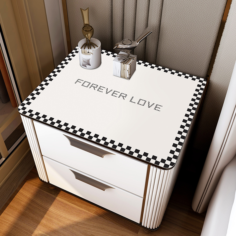 棋盘格床头柜垫子防水防烫桌布PVC桌垫卧室方几现代简约防尘盖布