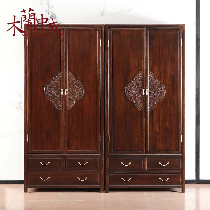 新中式乌金木衣柜大容量储物柜家用卧室实木衣橱对开门收纳柜