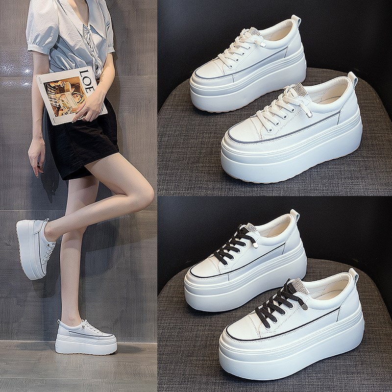 厚底小白鞋女2024春季新款松糕跟增高8cm休闲运动鞋配裙子的鞋子