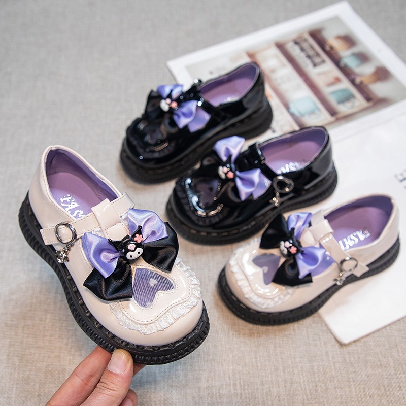 库洛米女童鞋小皮鞋黑色2025新款公主鞋春夏季软底儿童单网鞋凉鞋