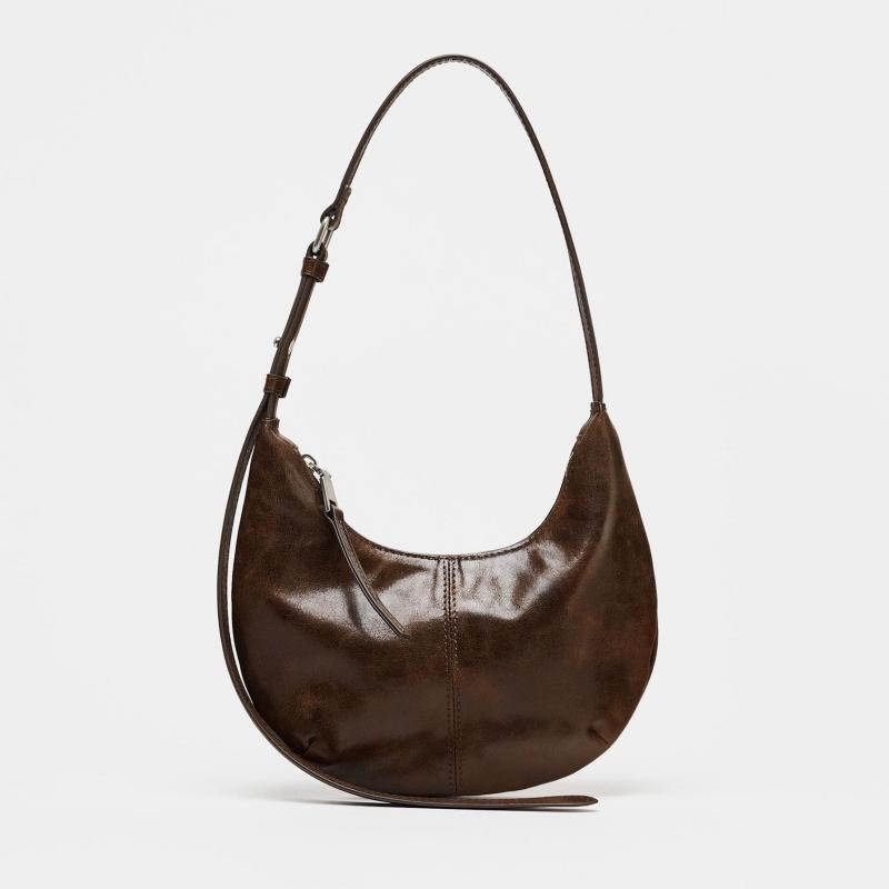 ZA月牙包2025春季新品女包棕色复古腋下包百搭半月形单肩包女