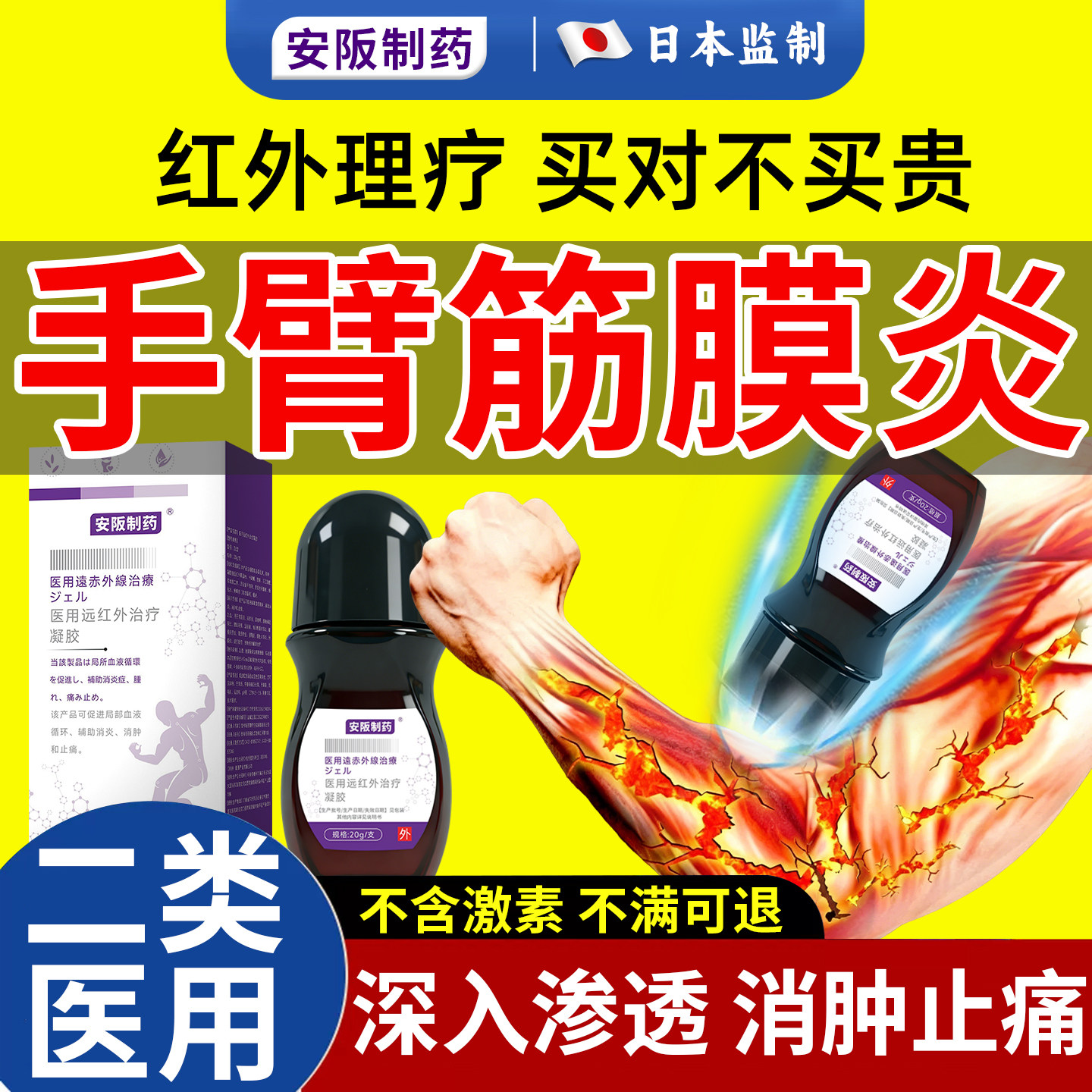 手臂筋膜炎专用膏药贴胳膊手肘关节疼痛肌肉酸痛凝胶热敷神器KY