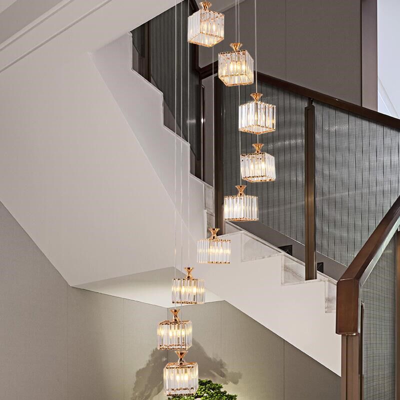 楼梯灯长吊灯美式乡村复式楼梯间水晶吊灯简约旋转中空楼梯吊灯