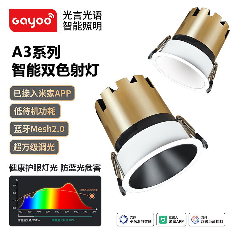 光言光语A3系列智能双色射灯嵌入式窄边框防眩低功耗筒射灯图片
