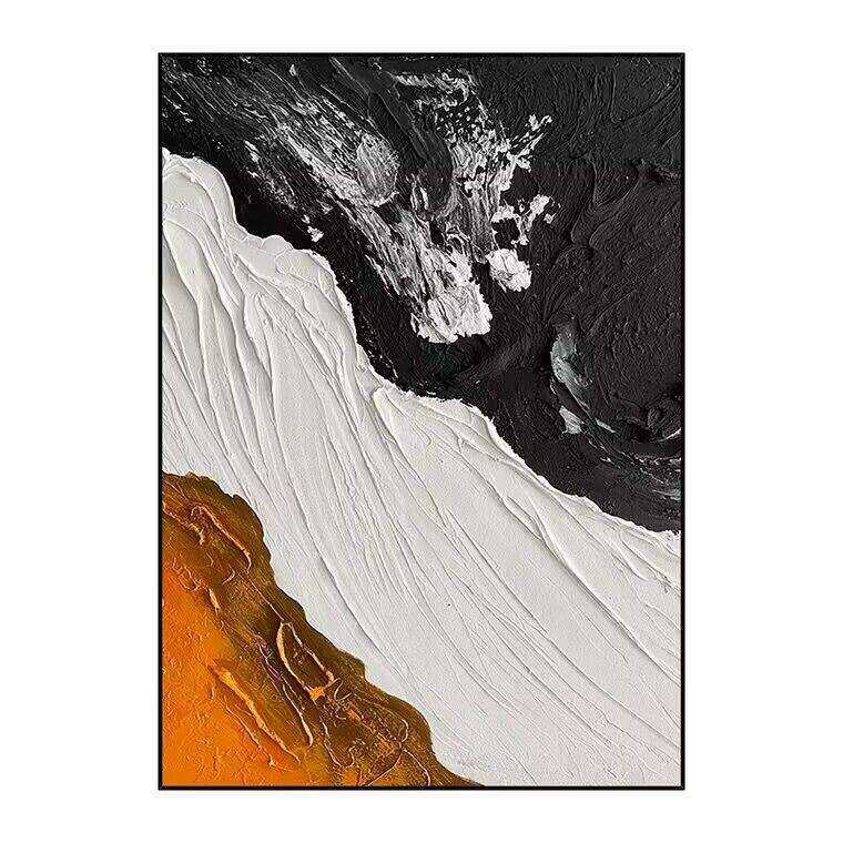 手绘油画黑白海浪厚肌理玄关装饰画抽象简约客厅走廊落地画