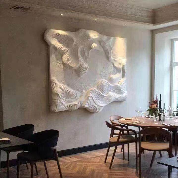 轻奢立体浮雕手绘实物画雕刻波浪挂画抽象艺术客厅轻奢样板间壁画