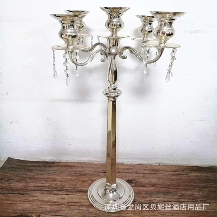 欧式金属镀金镀银五头烛台锌合金婚庆酒店摆设高档5头吊珠烛台