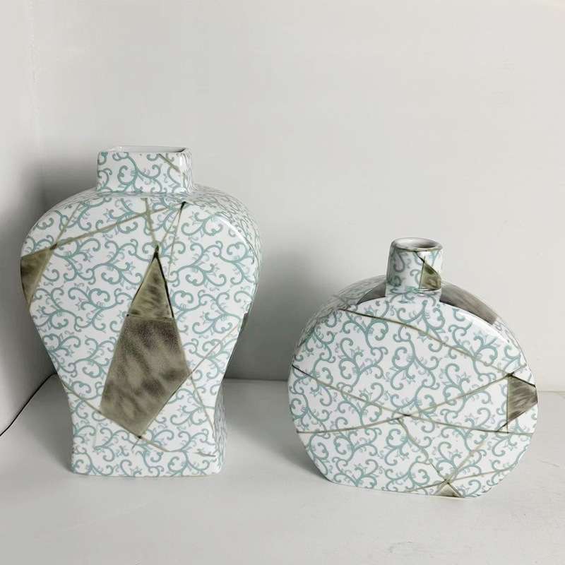 新中式家居装饰品插花玄关客厅摆件 复古文艺创意水培陶瓷花瓶