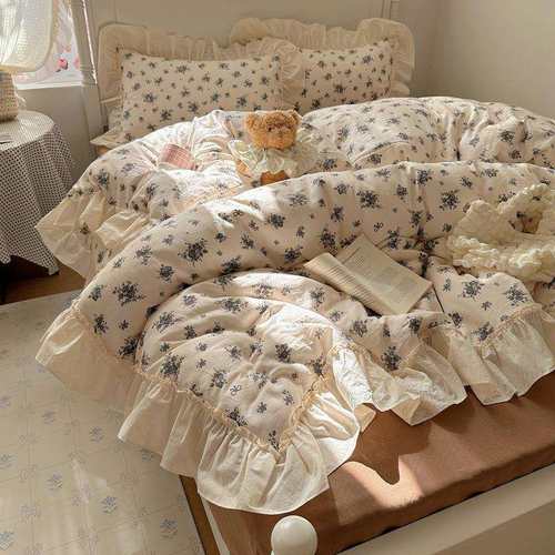 法式花边款小碎花双层纱四件套纯棉双层纱布四件套全棉纱布四件套
