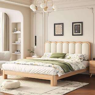 全实木床卧室现代简约1米8主卧双人床大床家用出租房单人床新款床