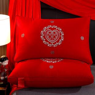 全棉婚庆大红枕芯情侣红色新婚枕头芯套装一对48*74成人结婚枕头
