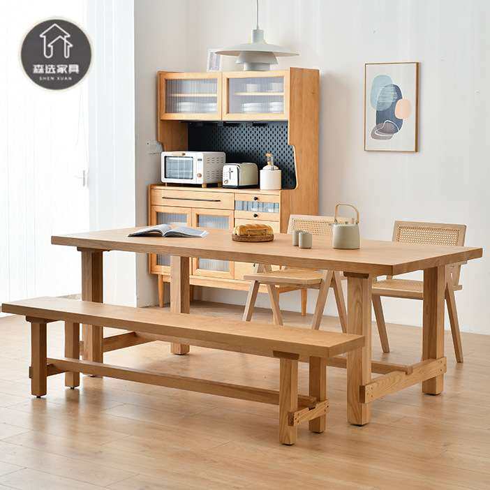 森选实木餐桌大尺寸简约白蜡木桌椅原木饭桌家用吃饭桌子大板桌