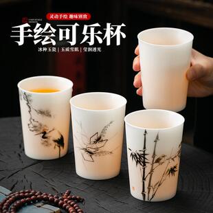 冰种玉瓷中式手绘主人杯茶杯个人专用陶瓷手握杯可乐杯大容量单杯