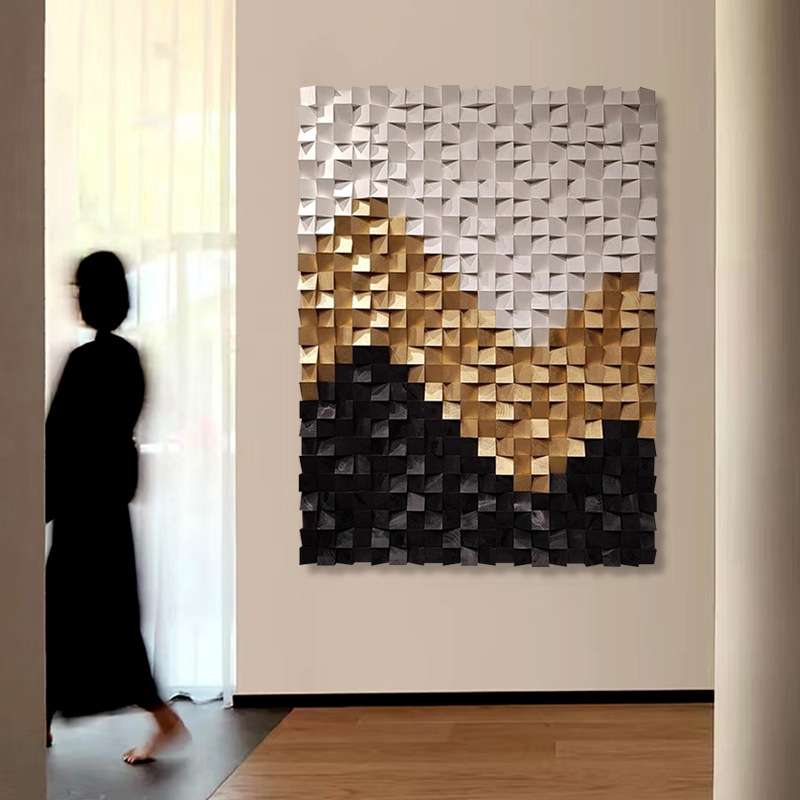 现代简约创意客厅抽象木块装饰画餐厅卧室浮雕壁画手工木雕玄关画