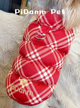 韩系ins风简约秋冬款加厚棉服羽绒棉衣防水比熊约克夏新年红格子