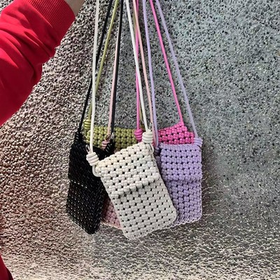 镂空风车结皮编织手机包包多巴胺色系小包零钱包细带单肩斜挎包女