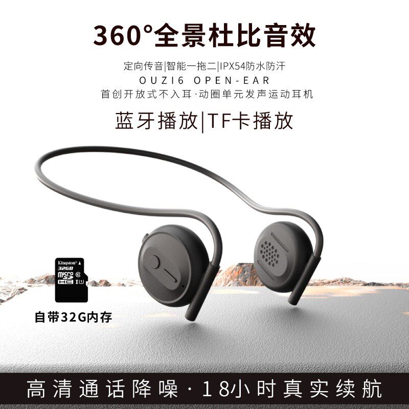无线运动蓝牙耳机不入耳长续航耳挂式头戴挂脖TF插卡跑步健身专用