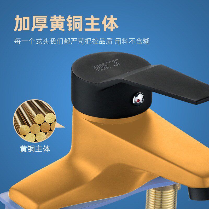 黑色双孔面盆龙头冷热三孔洗手脸盆台盆水龙头冷暖浴室家用卫生间