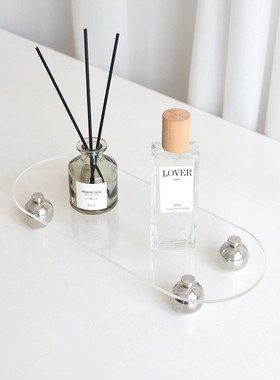 北欧透明亚克力收纳托盘摆件金属圆脚桌面置物架盘子创意拍照道具