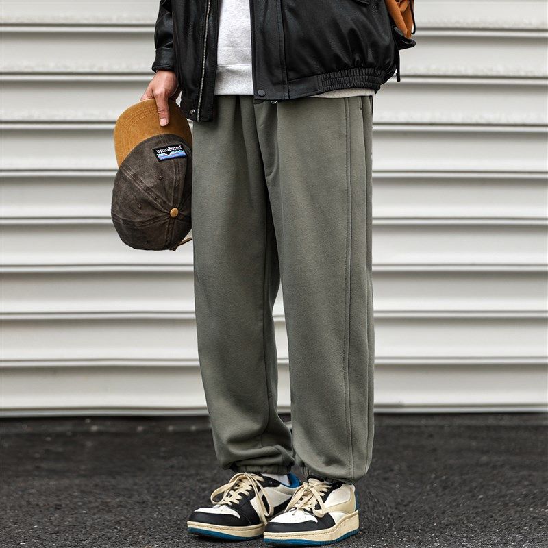 嘿马七作日系复古冬季男士加绒拼接锥形束脚裤宽松百搭保暖休闲裤,男装,卫裤,淘宝优惠券,粉丝福利购,淘宝优惠卷