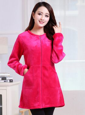 成人羽绒服罩衣女长袖冬加绒厚收腰显瘦韩版厨房围裙拉链大人护衣