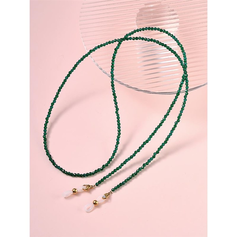 手工串珠尖晶石眼镜链水晶时尚复古口罩绳祖母绿墨镜男女挂脖链条