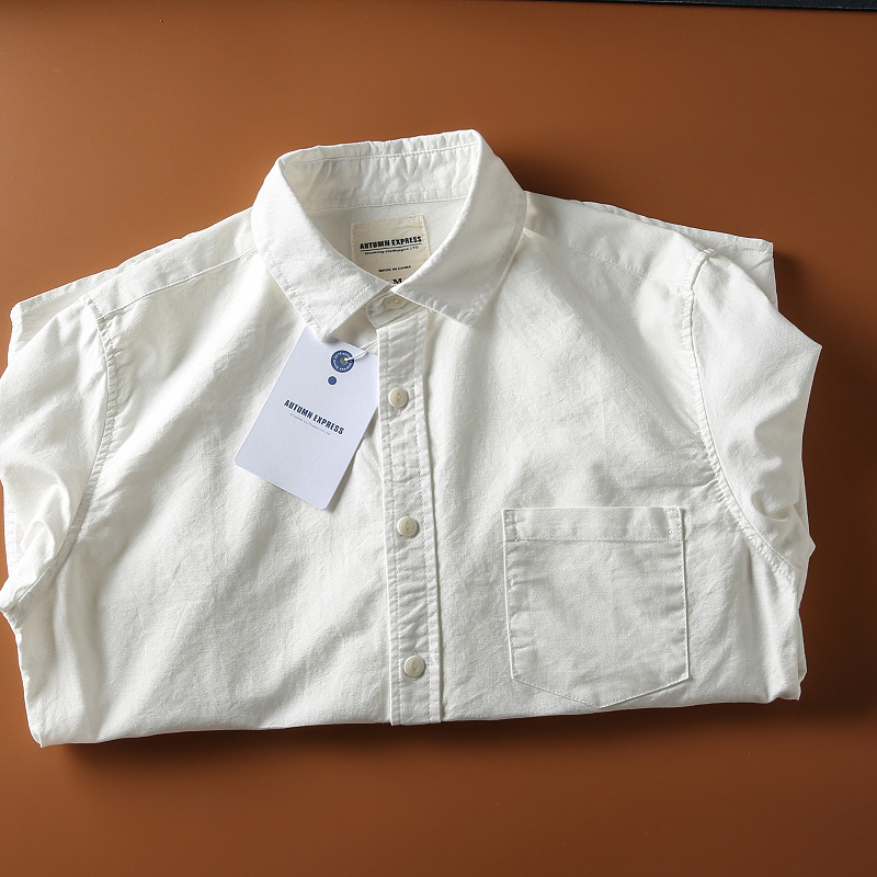 简约好穿!春季新款全棉牛津纺日系复古休闲白衬衫男长袖内搭寸衫