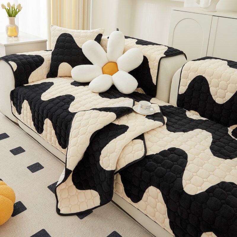 冬季毛绒沙发垫加厚皮o防滑牛奶绒坐垫简约现代盖巾套罩北欧冬天