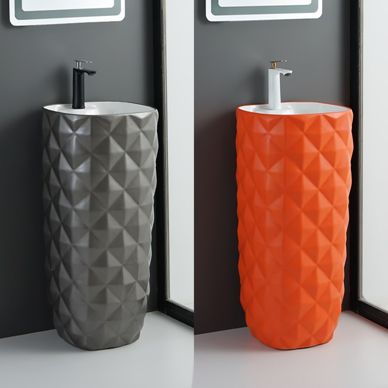 创意黑色立柱盆圆形立柱式洗手盆陶瓷一体洗脸盆卫生间落地洗手台