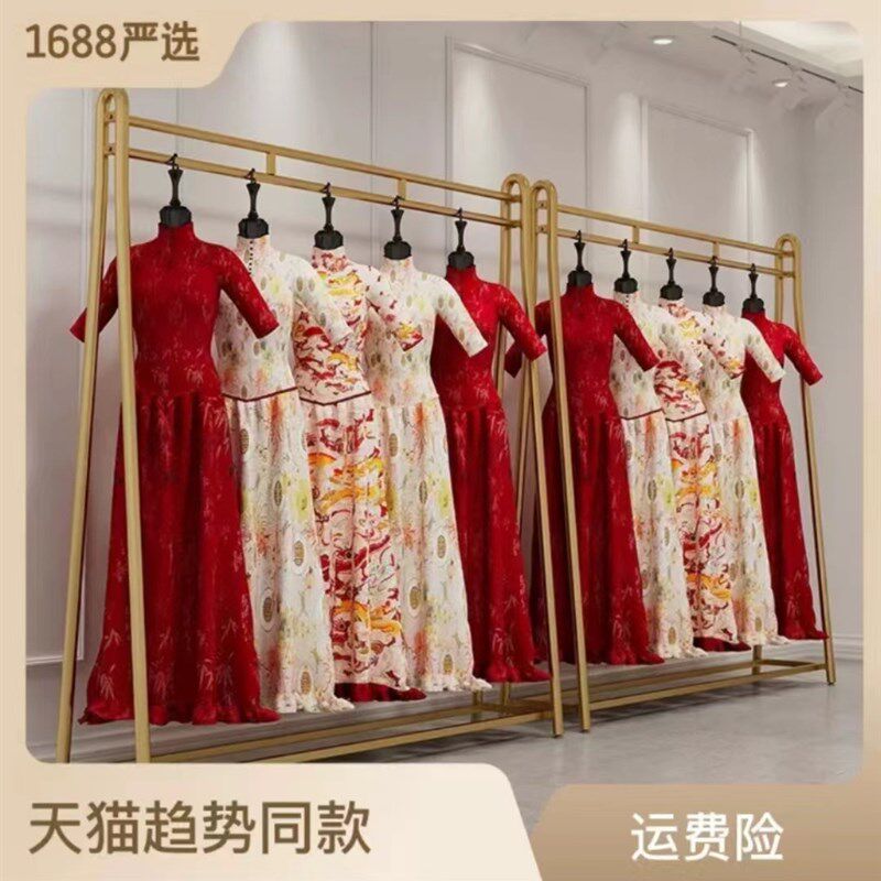 新款婚纱店双层衣架汉服展示架落地挂衣架影楼工作室旗袍礼服货架