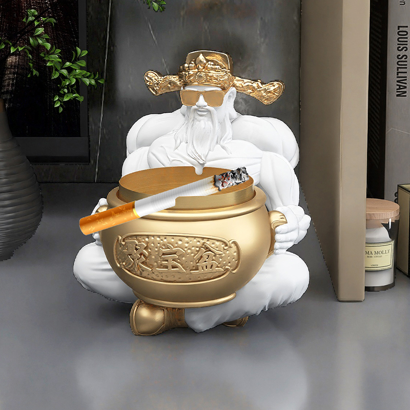 招财财神爷烟灰缸桌面摆件家用客厅办公室茶几玄关乔迁开业礼物