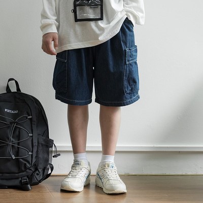 男童牛仔裤2025夏季新款蓝色五分裤大童宽松工装裤潮日系短裤薄款