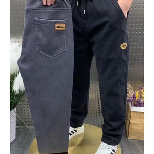 老爹裤 百搭宽松小直角裤 休闲裤 长裤 潮 直筒中年牛仔裤 春秋弹力男士