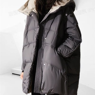 2024新款轻如云朵茧型中长款羽绒服女冬白鹅绒连帽加厚面包服外套