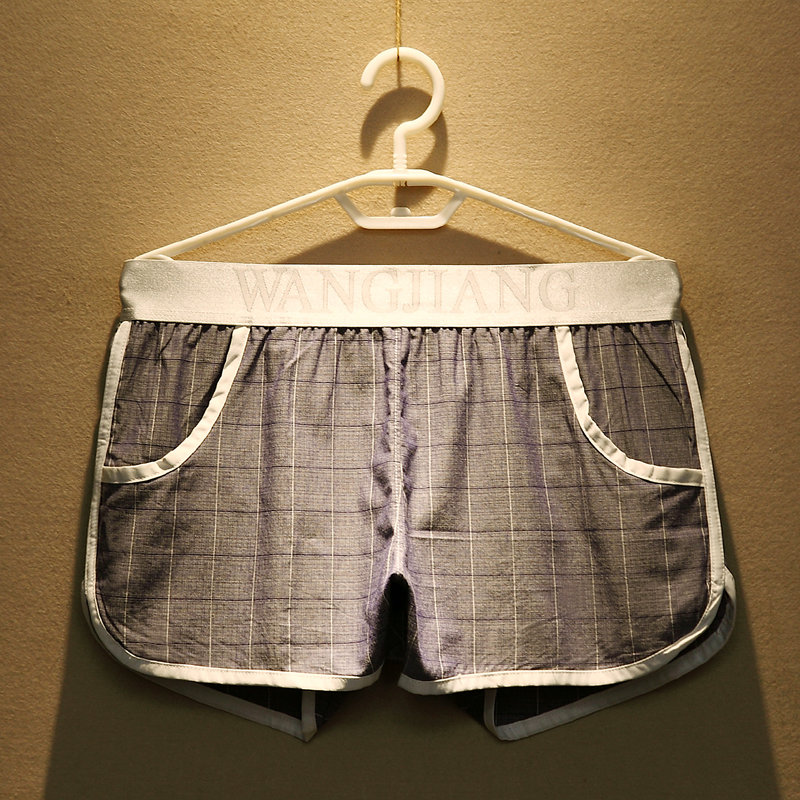 3条全棉宽松男士内裤潮男格子平角裤衩U囊袋透气四角短裤头阿罗裤