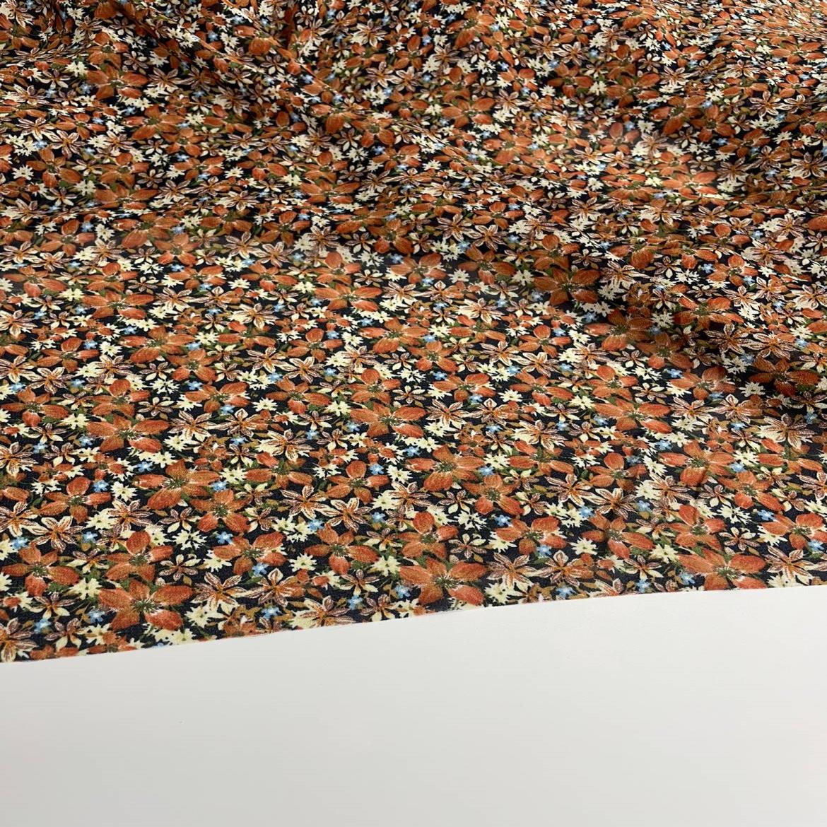 E626夏季黑底小碎花印q花雪纺布头 柔软垂坠透气连衣裙上衣diy面