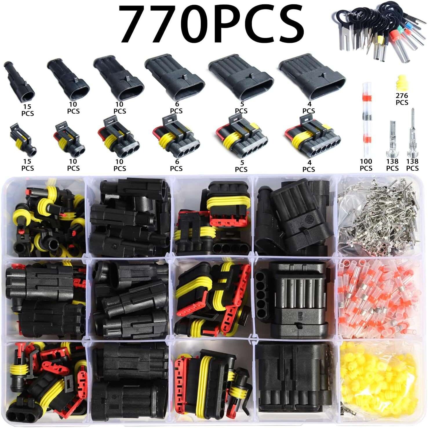 跨境 770PCS盒装 1-6Pin 汽车防水连接器断开接线端子组合套件