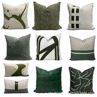 绿色系抱枕现代轻奢风抱枕样板间橄榄绿沙发抱枕套民宿床头靠枕腰