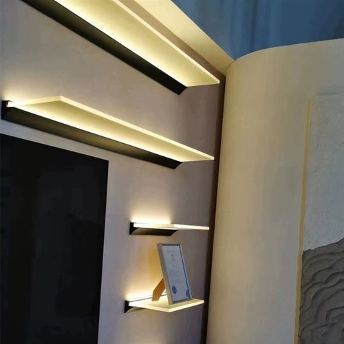 led发光置物架 一字挂墙壁式夹玻璃层板搁板灯酒柜鞋包手办展示架