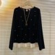 女装 烫钻丝绒小衫 胖妹妹黑色显瘦休闲百搭秋冬款 大码 长袖 打底上衣