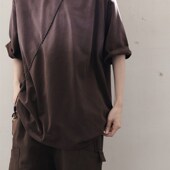 衣疫 雾感渐变重工水洗廓形t恤定制300g复古半喷马骝宽松落肩短袖