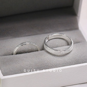 归素纯银一对情侣戒指女小众设计宽面素圈个性 男925对戒开口刻字