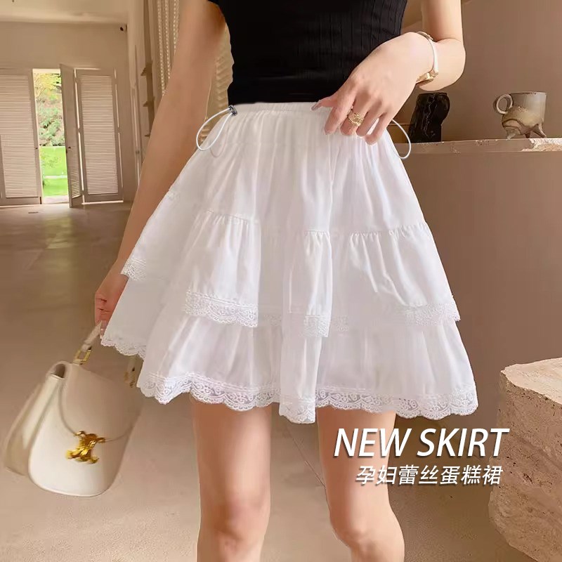 小个子孕妇半身裙夏季薄款白色A字防走光猪鼻扣新款法式蛋糕短裙