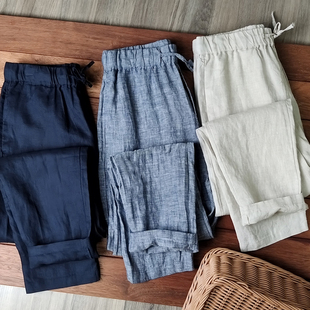 日单好货!经典复古风!夏季男士薄款舒适透气亚麻直筒宽松九分裤