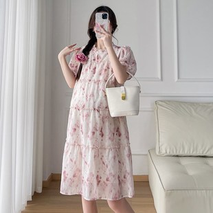 夏装 娃娃裙夏季 时尚 碎花雪纺连衣裙宽松大码 裙子夏 辣妈短袖 孕妇装