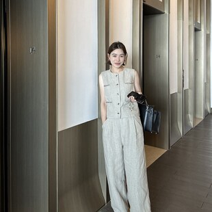 老钱风夏季套装女2024年新款宽松显瘦休闲无袖时尚复古亚麻两件套
